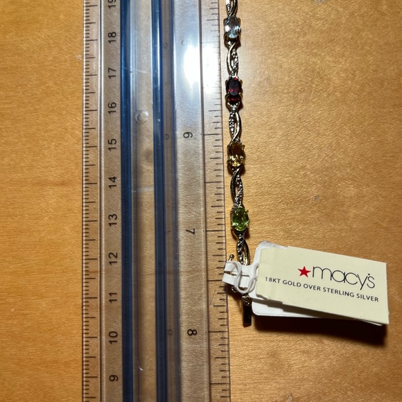 NWT Multi Genuine Gemstone & Diamond 18KT Gold Over Sterling Silver Bracelet - Picture 15 of 15